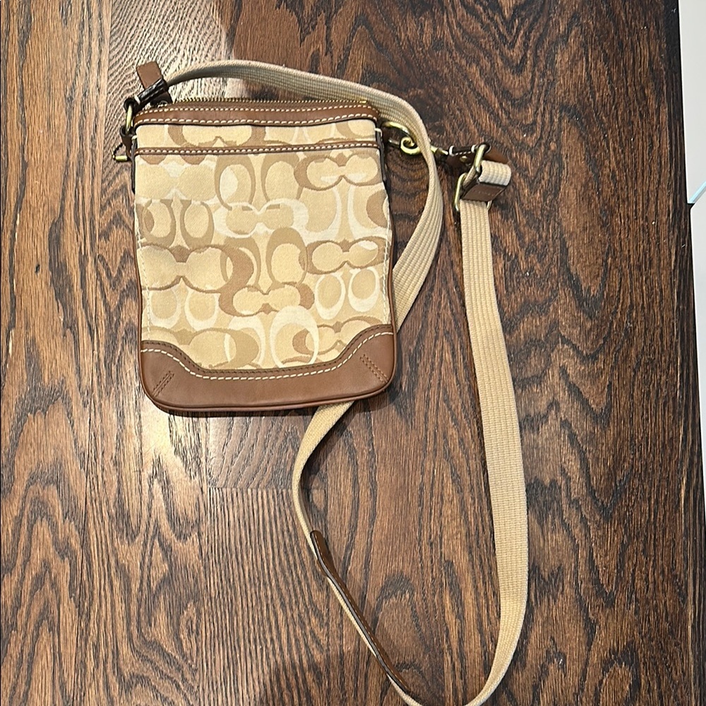 Vintage Coach Tan and Brown Crossbody Bag with Signature Monogram